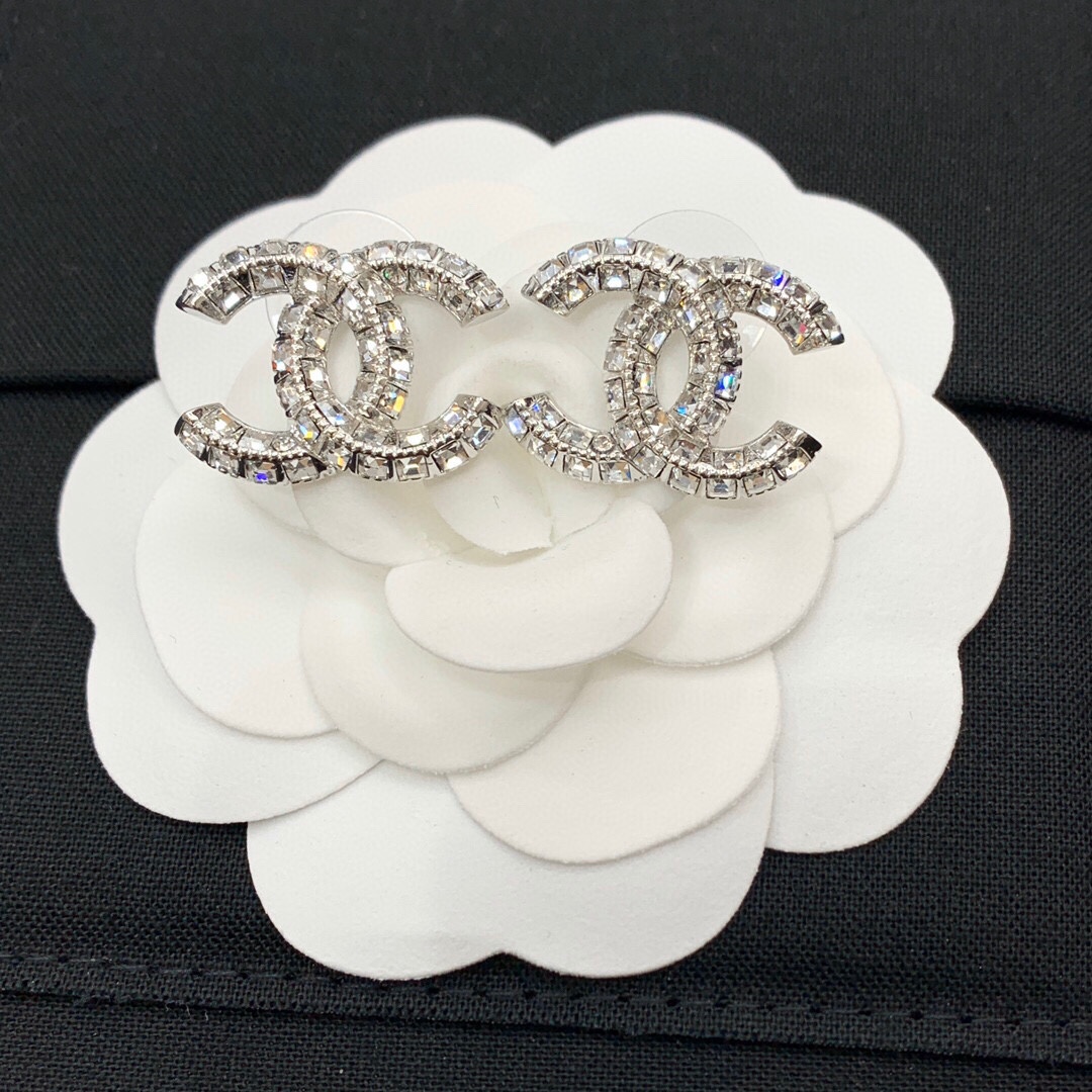 Chanel earring cc crystal big size 108608