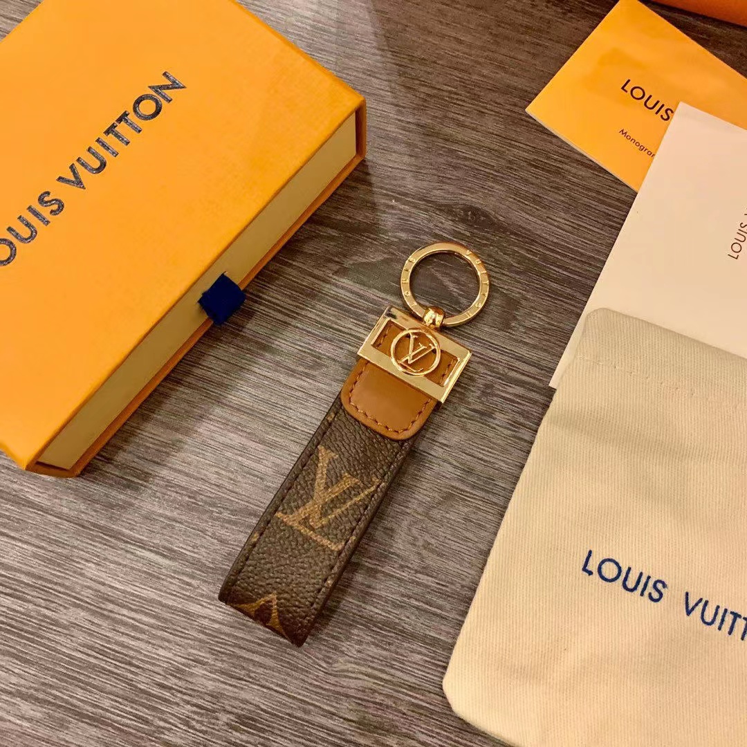 LV Louis vuitton leather Monogram key chain/hoop