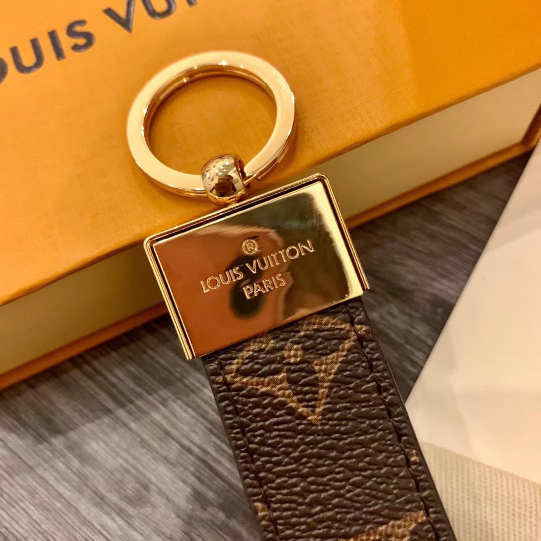 LV Louis vuitton leather Monogram key chain/hoop