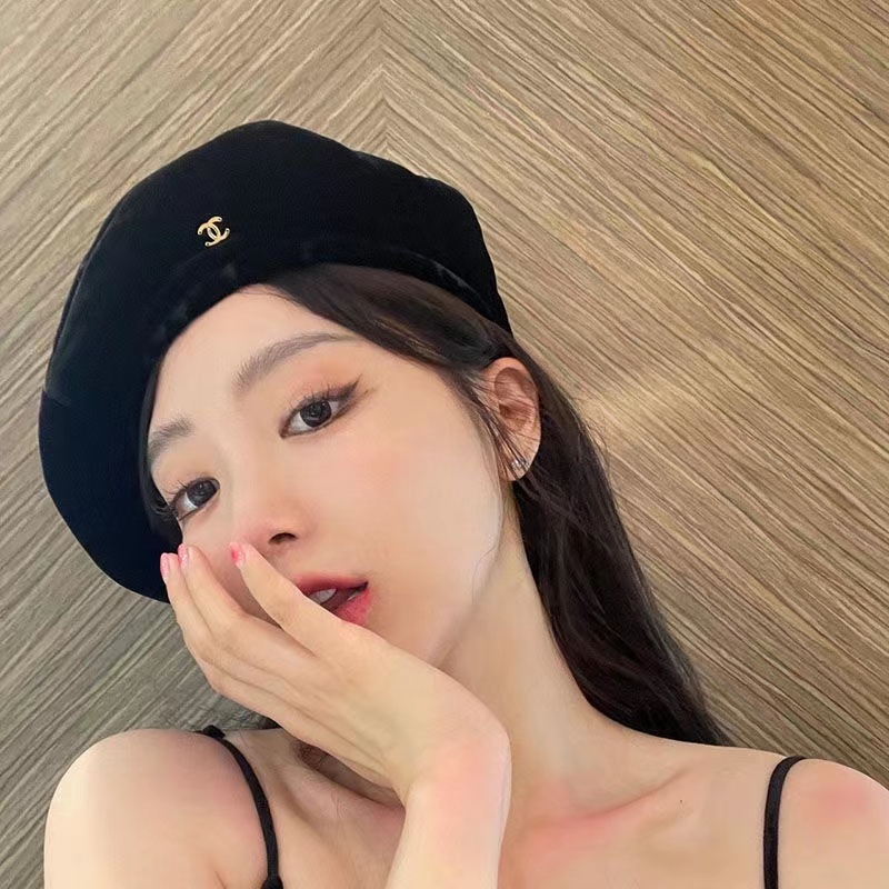 Chanel black beret hat fashion