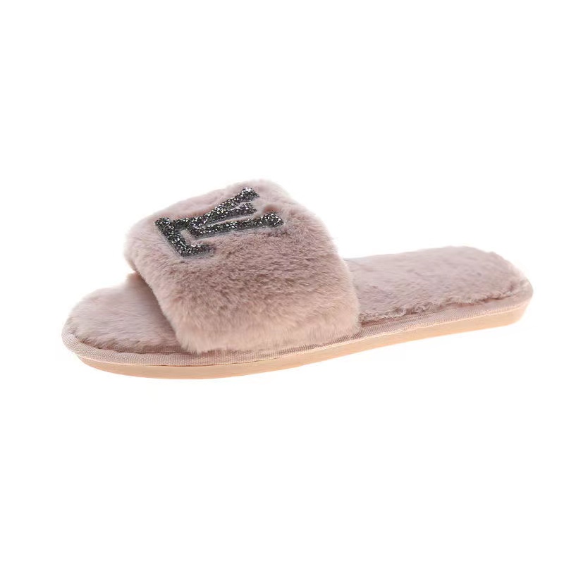 Pink-LV fur slippers