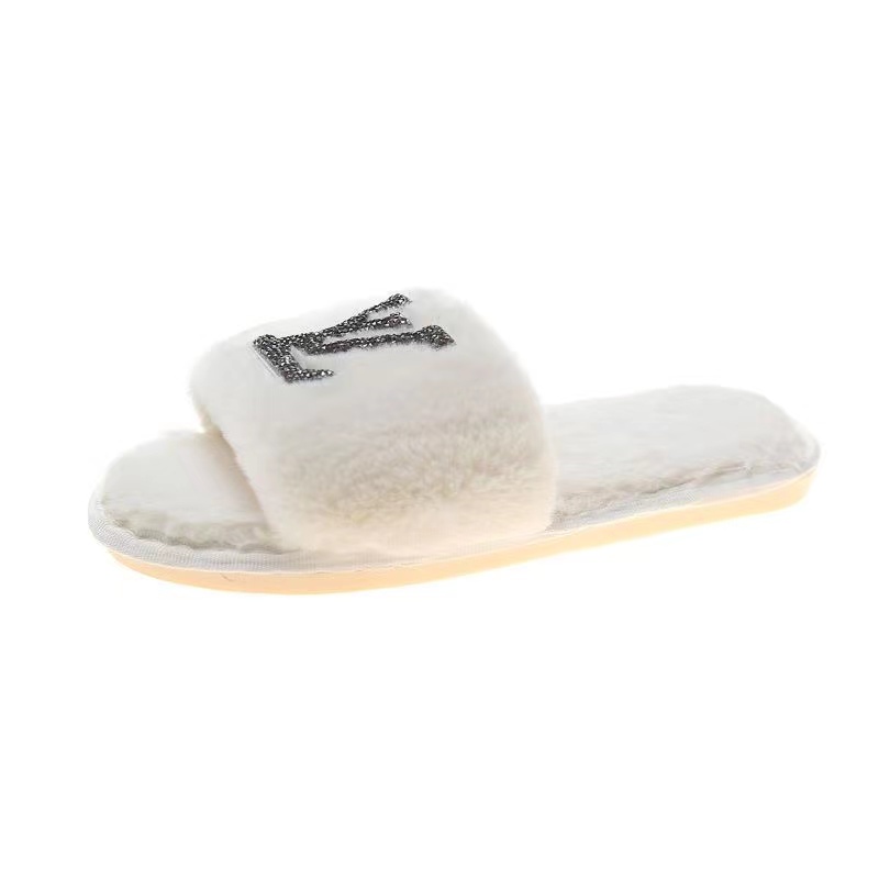 White-LV fur slippers