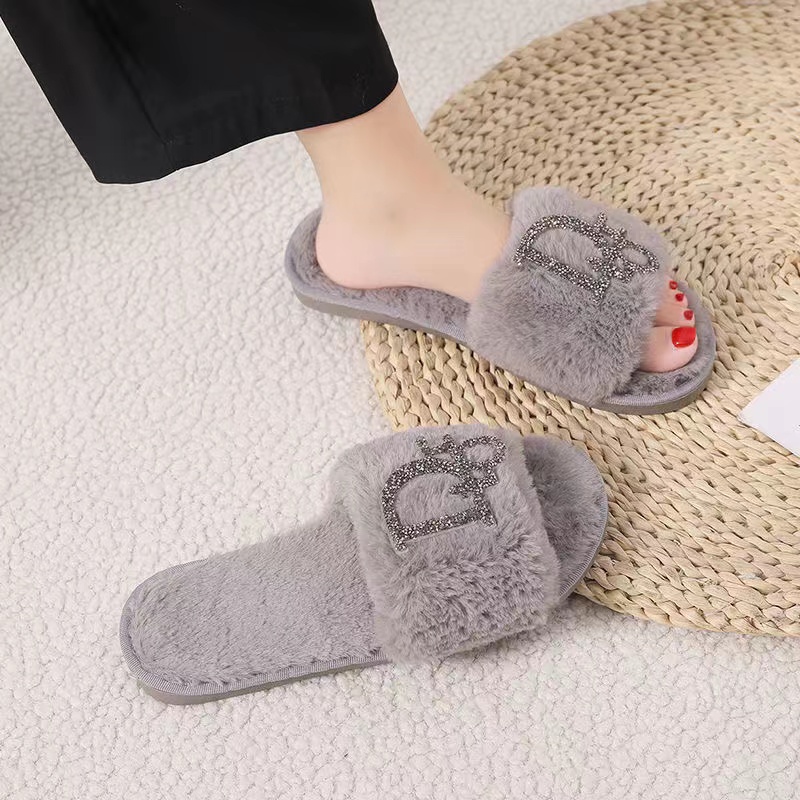 Gray-Dior fur slippers