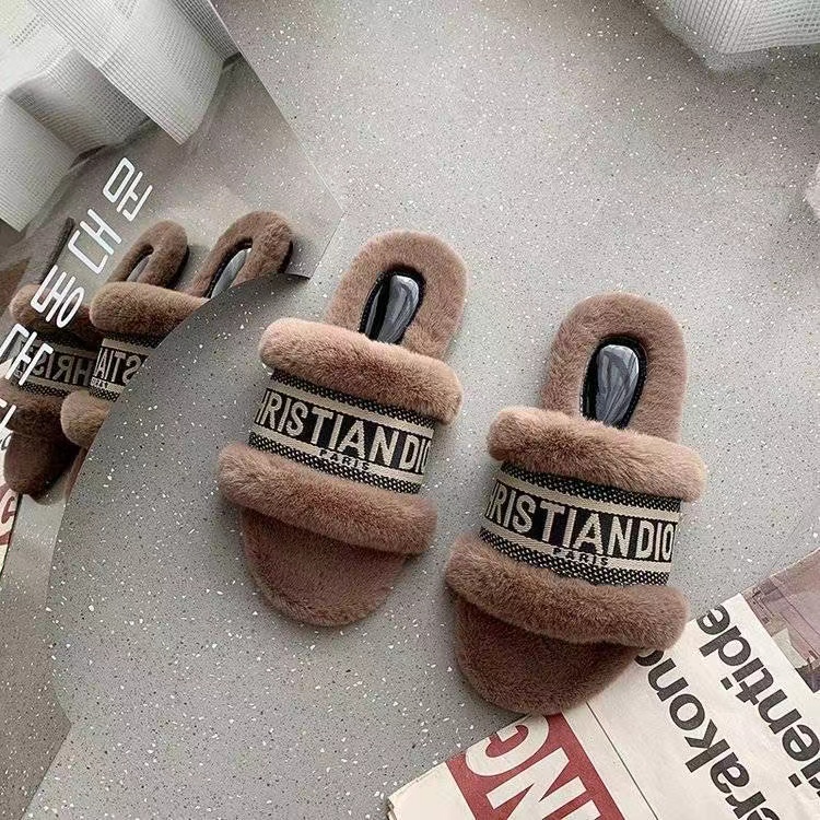 Brown-Dior fur slippers