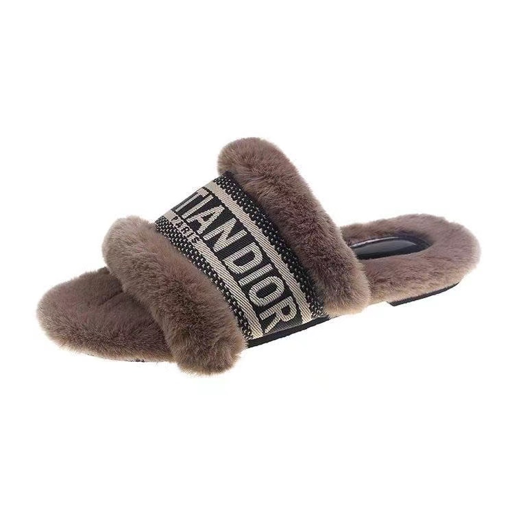 Brown-Dior fur slippers