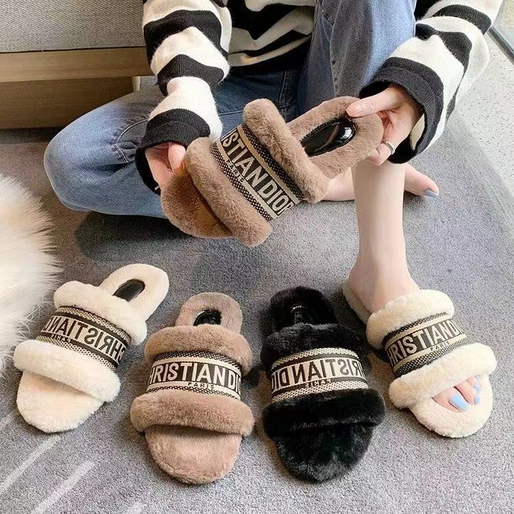 Brown-Dior fur slippers