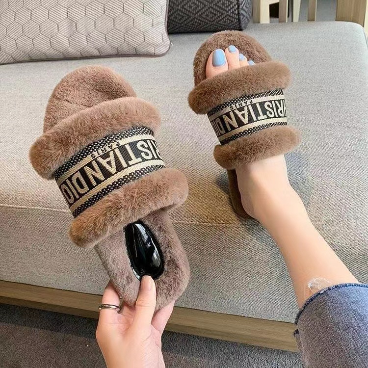 Brown-Dior fur slippers