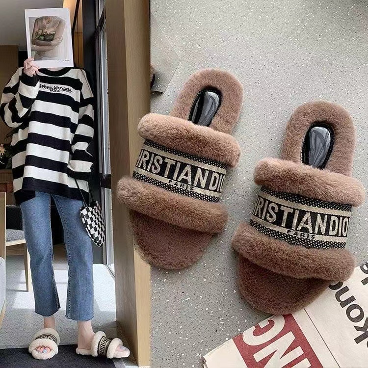 Brown-Dior fur slippers