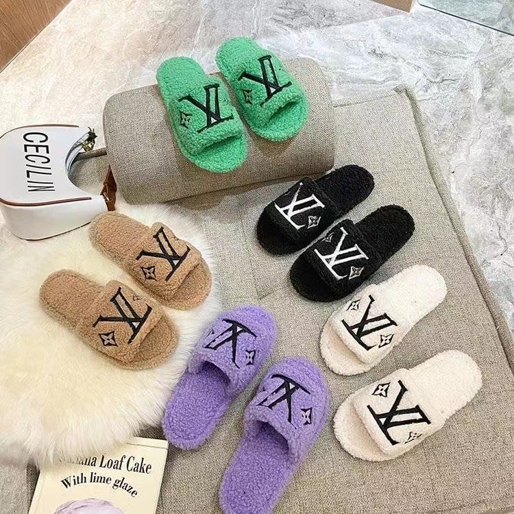 Brown-LV fur slippers Louis vuitton