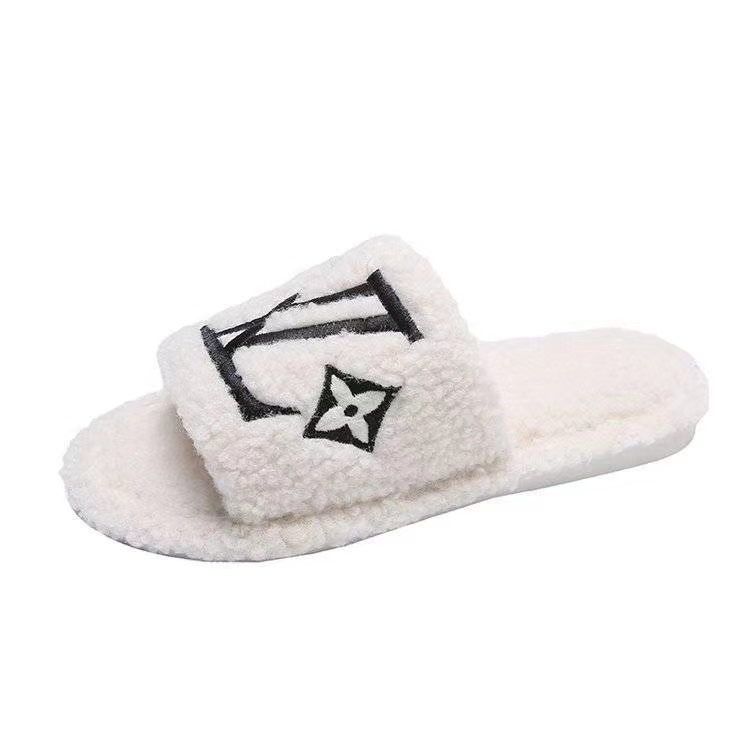 White-LV fur slippers Louis vuitton