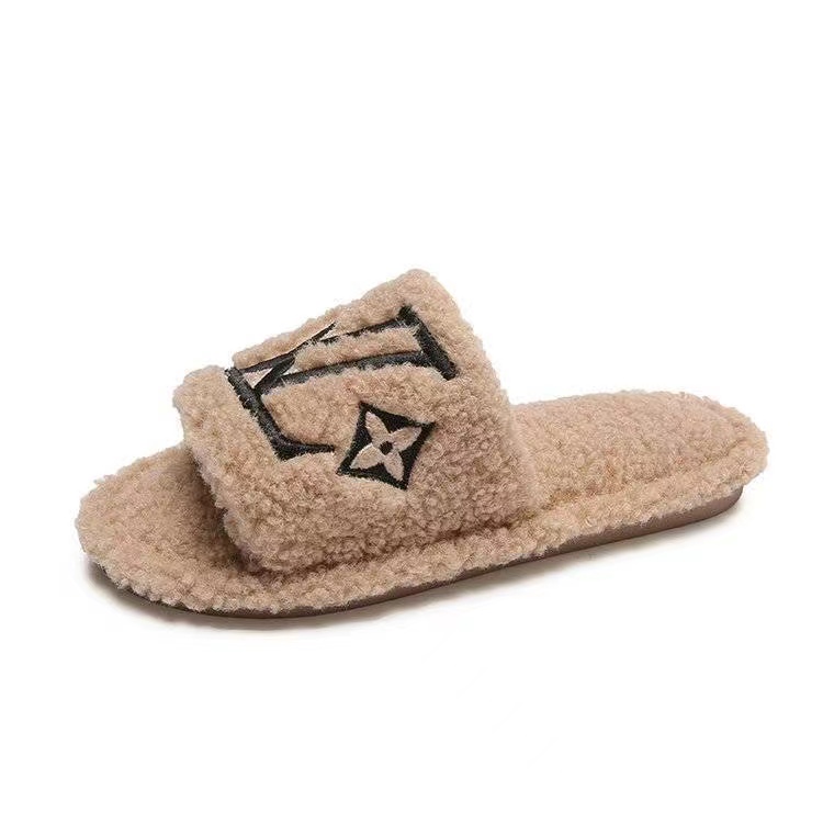 Brown-LV fur slippers Louis vuitton