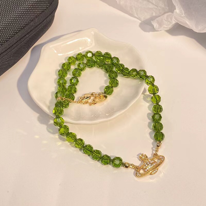 Vivienne Westwood green crystal necklace 111692