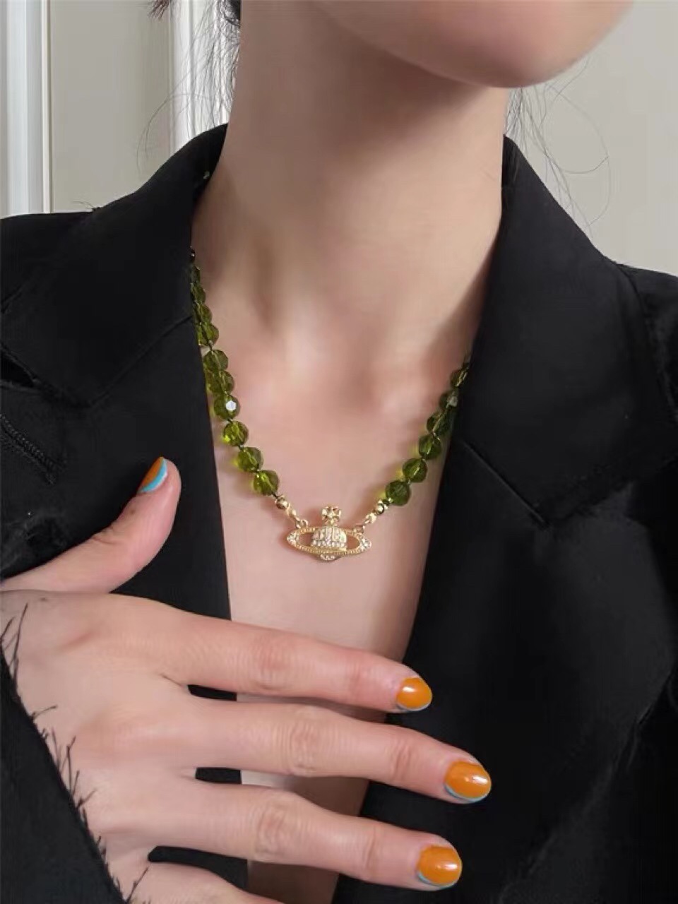 Vivienne Westwood green crystal necklace 111692