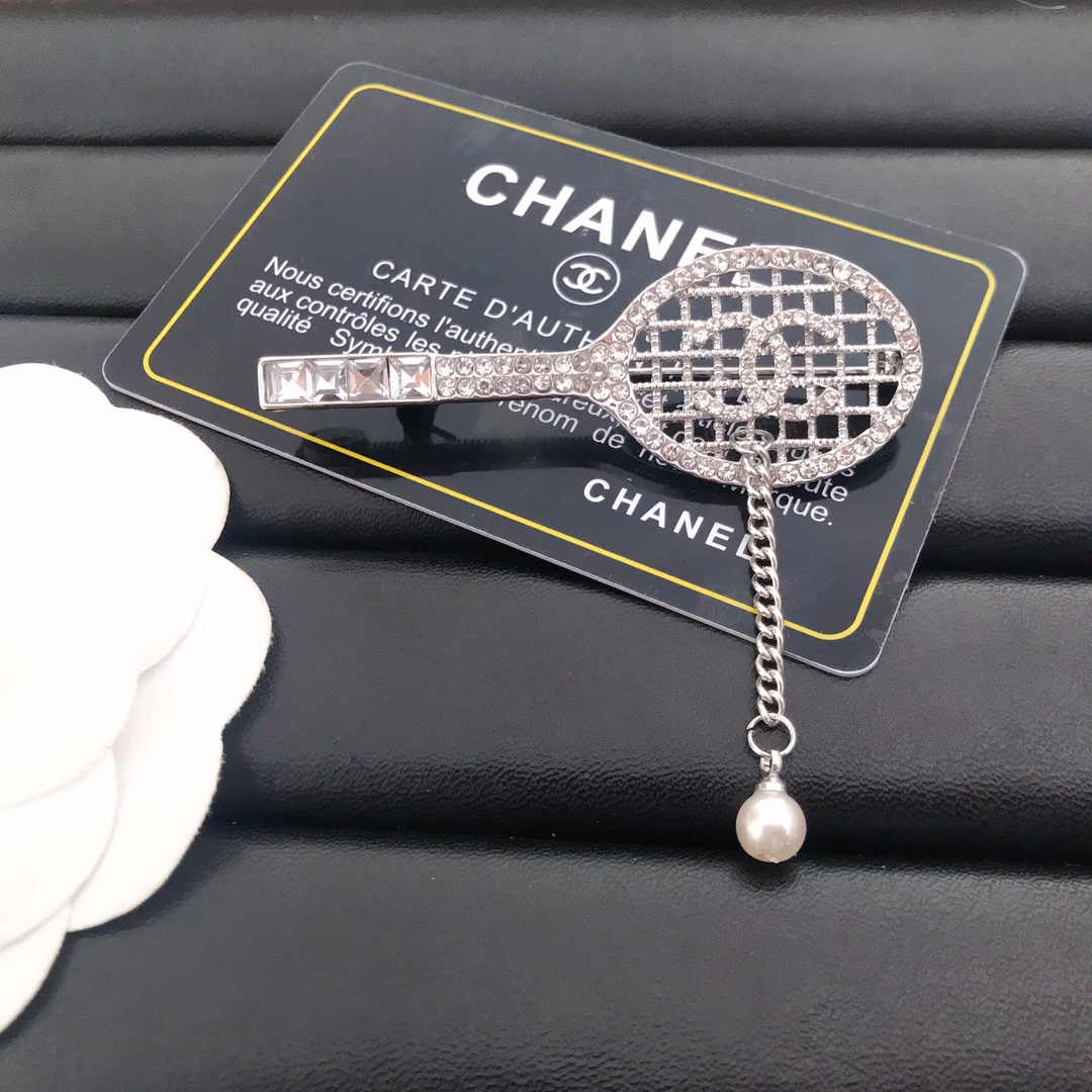 Chanel gold silver tennis racket brooch 111969
