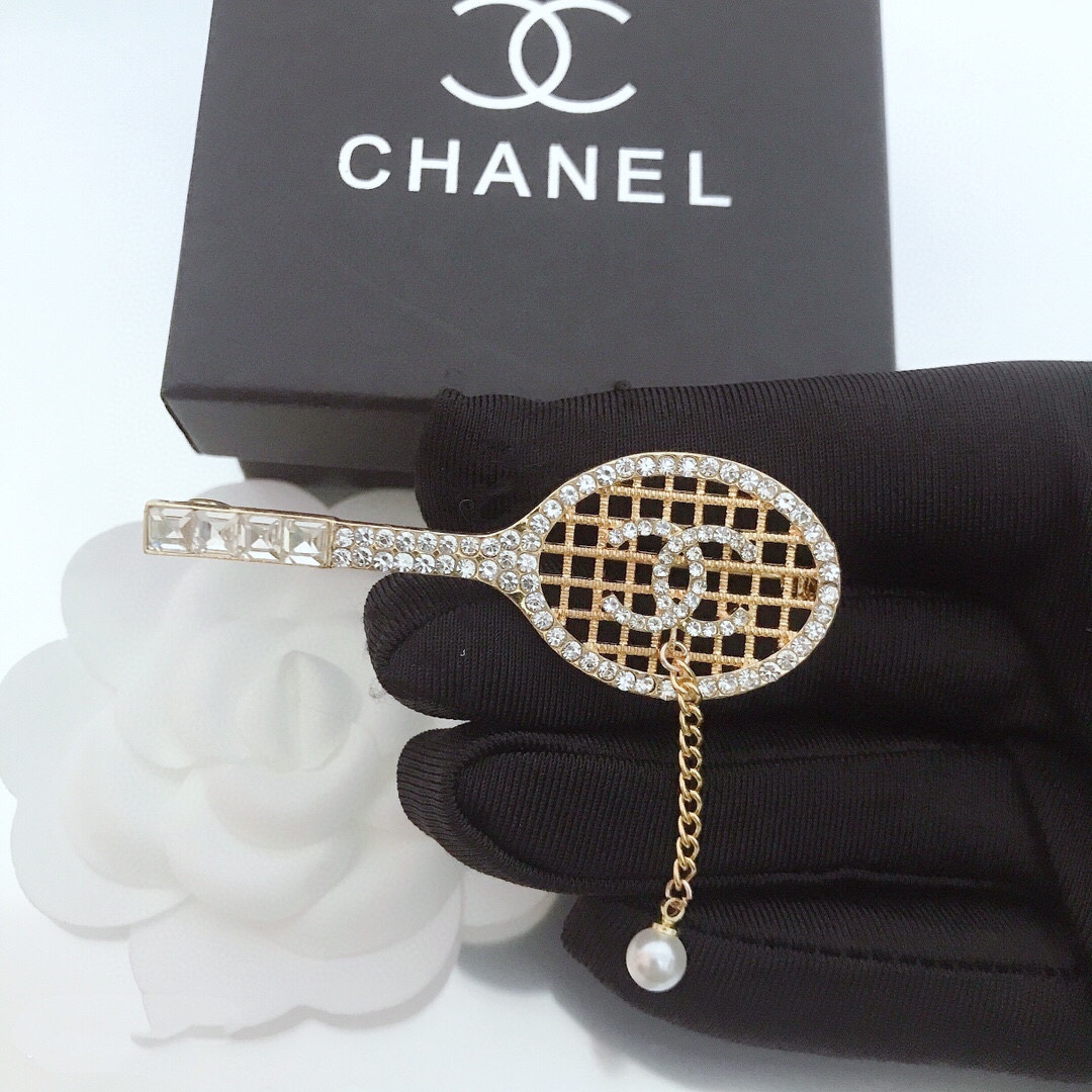 Chanel gold silver tennis racket brooch 111969