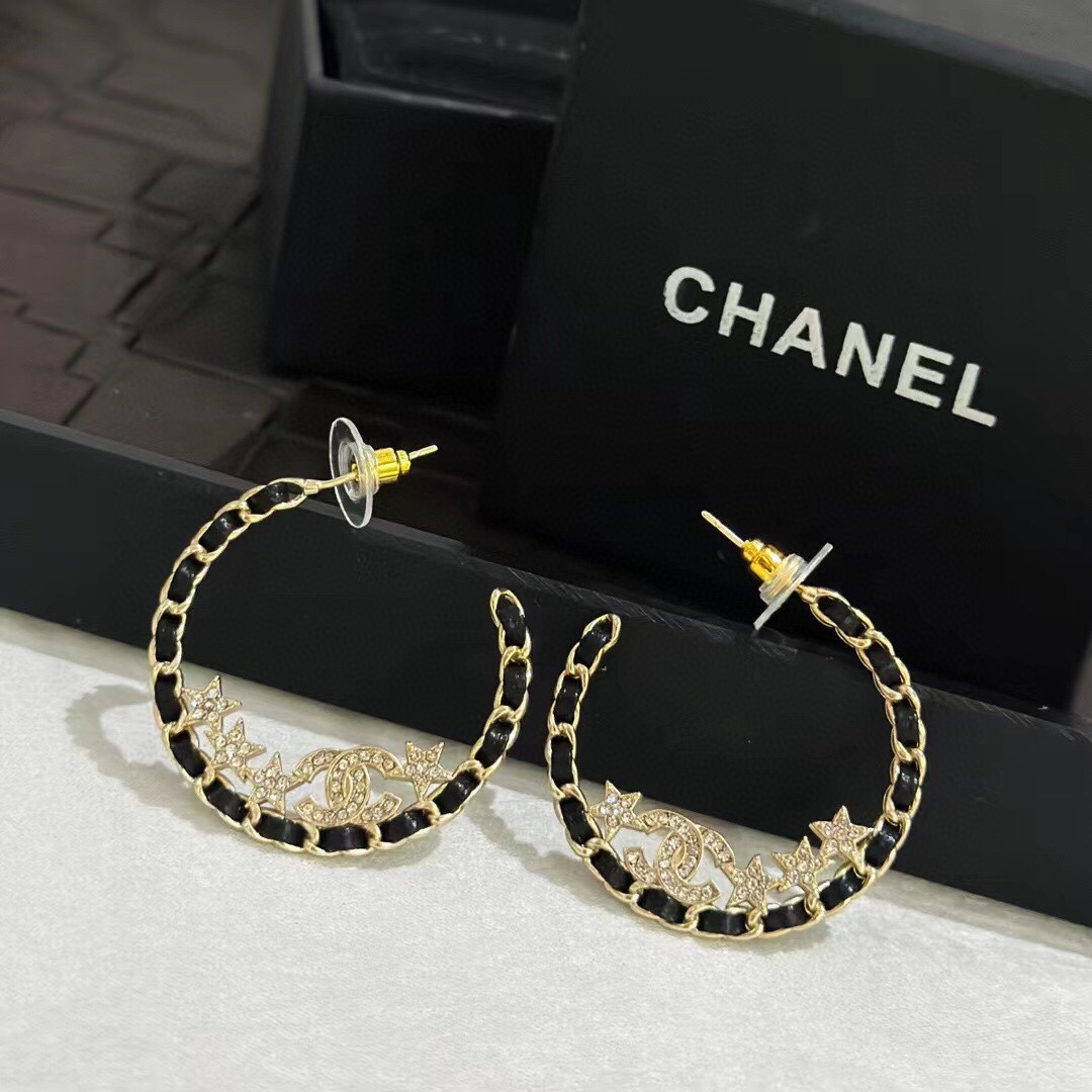 Chanel leather hoop cc earrings 113461