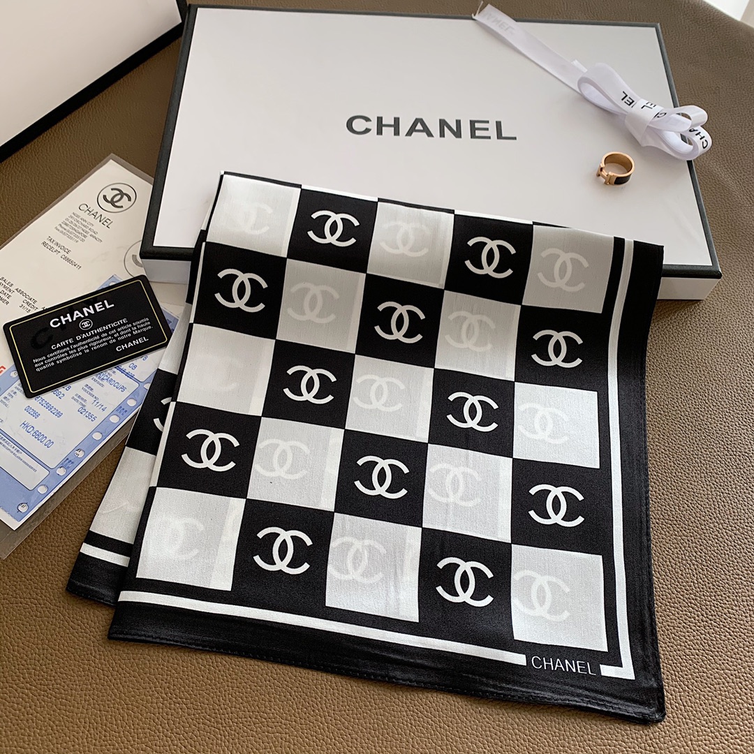 Chanel Black Silk scarf 70cm 113745