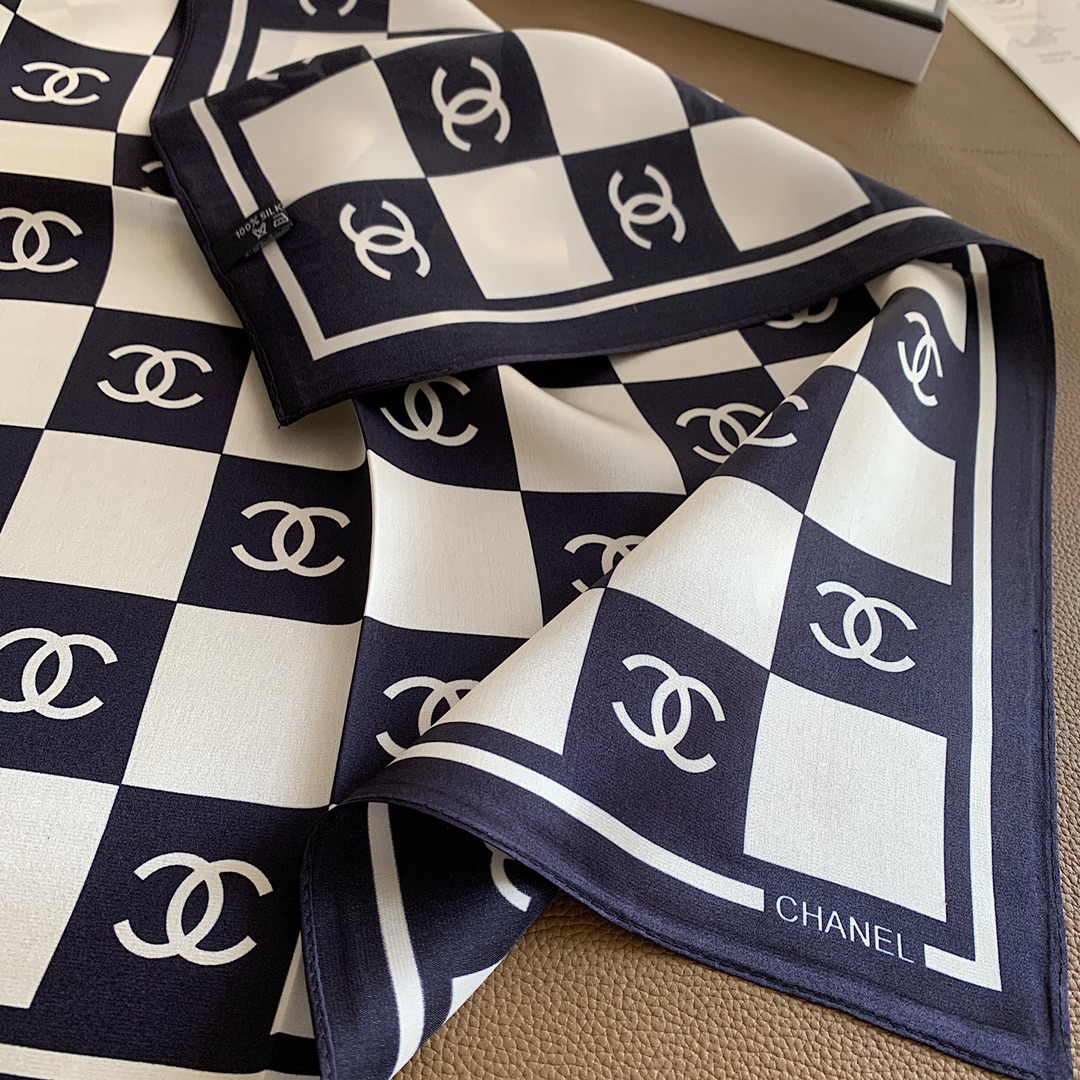 Chanel Navy Silk scarf 70cm 113743