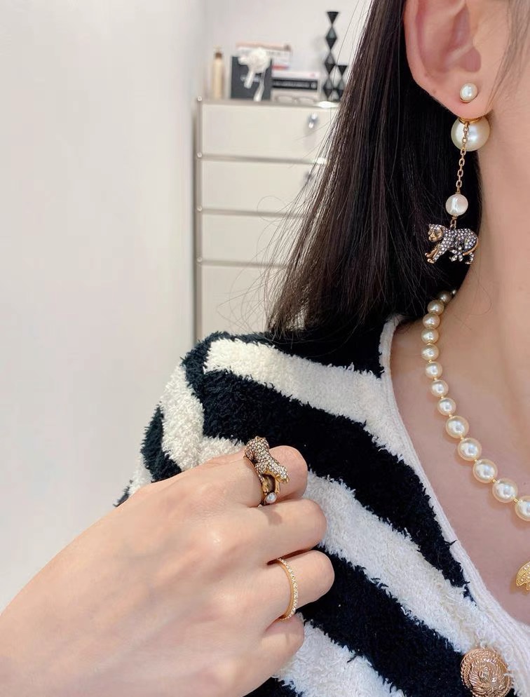 A1844 Dior leopard Asymmetric earrings