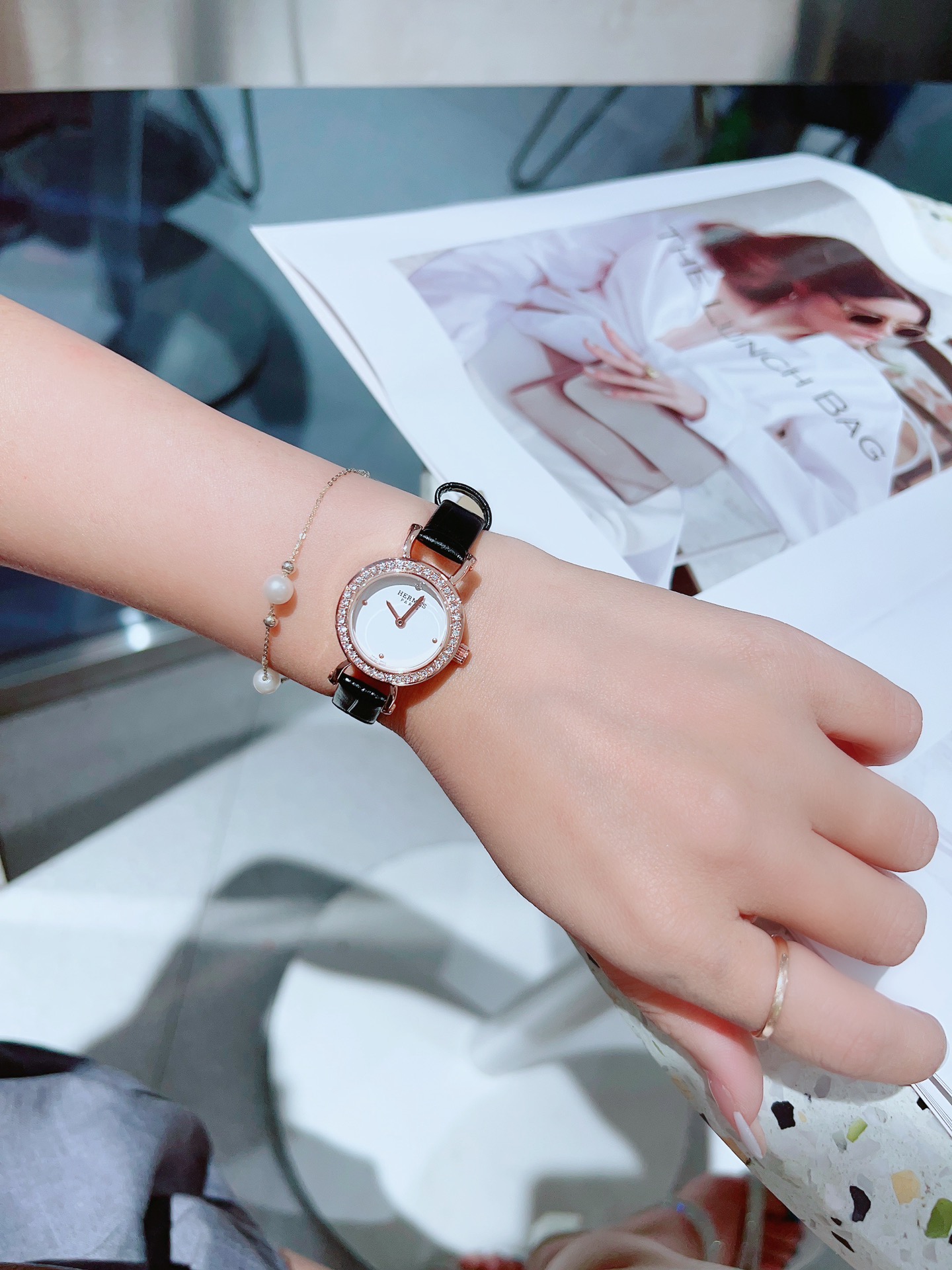 HERMES PARIS diamond quartz watch 25mm