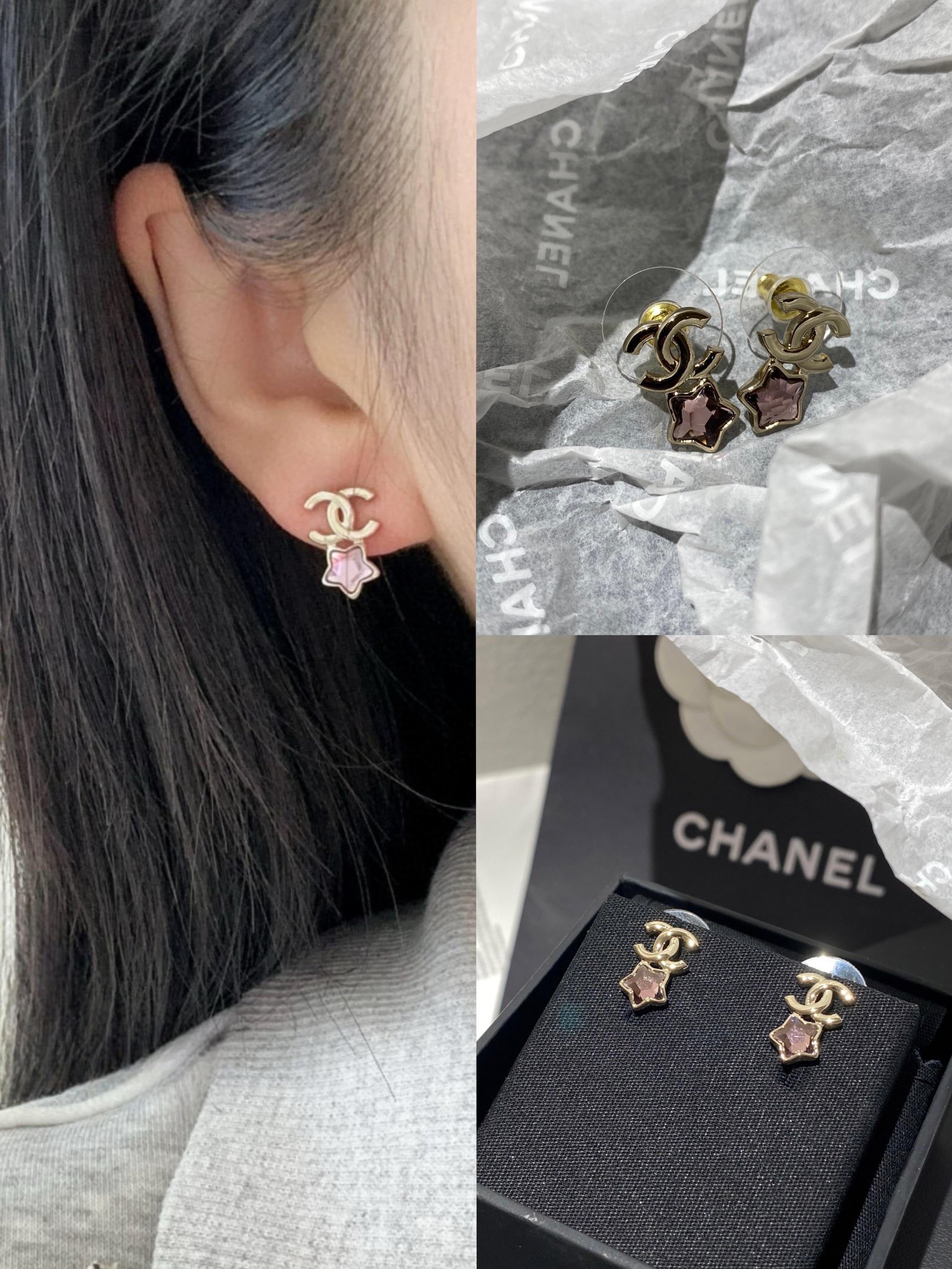 A1122 Chanel pink star earrings