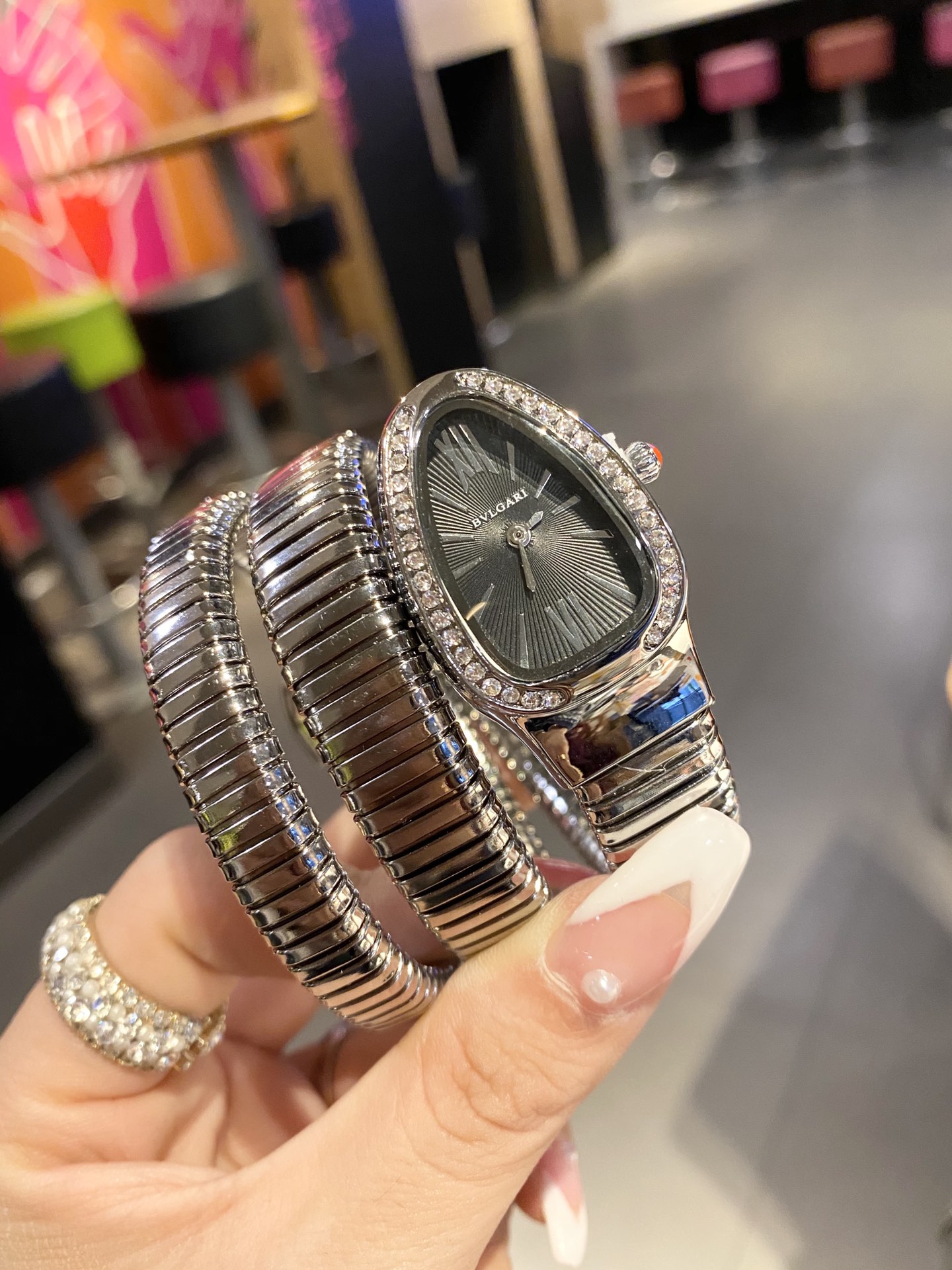BV Bvlgari Silver snake quartz watch 116300