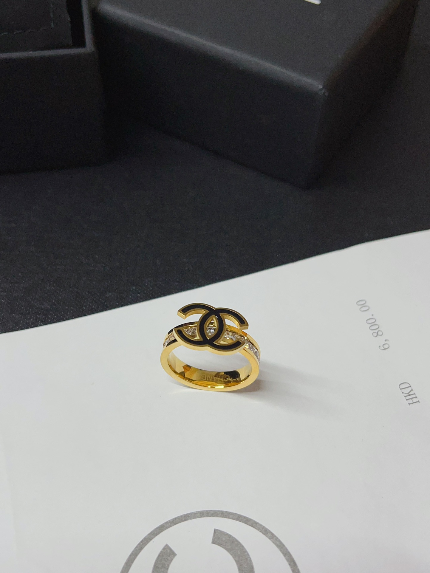 J135 Chanel Black CC Ring