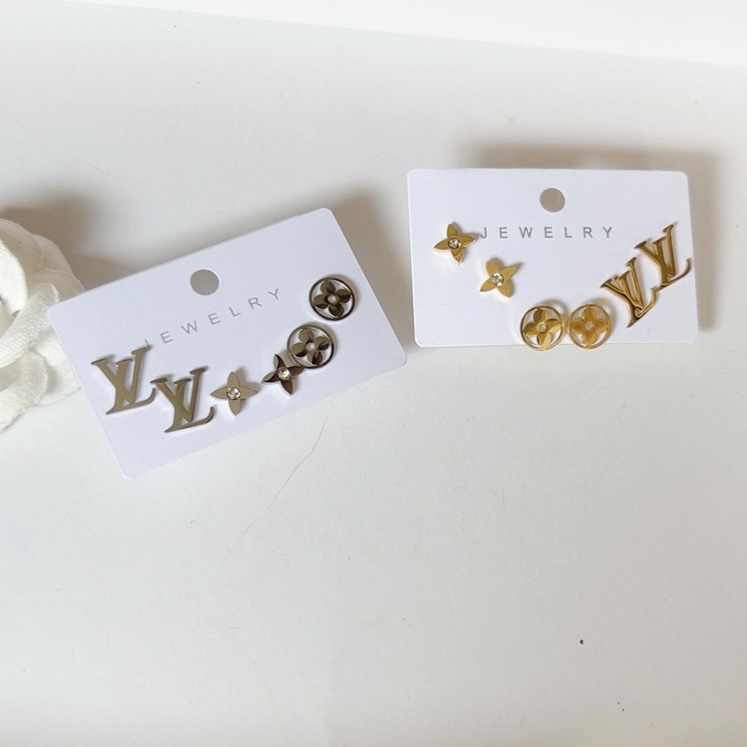 3Pairs/Set LV Titanium steel earrings 116438